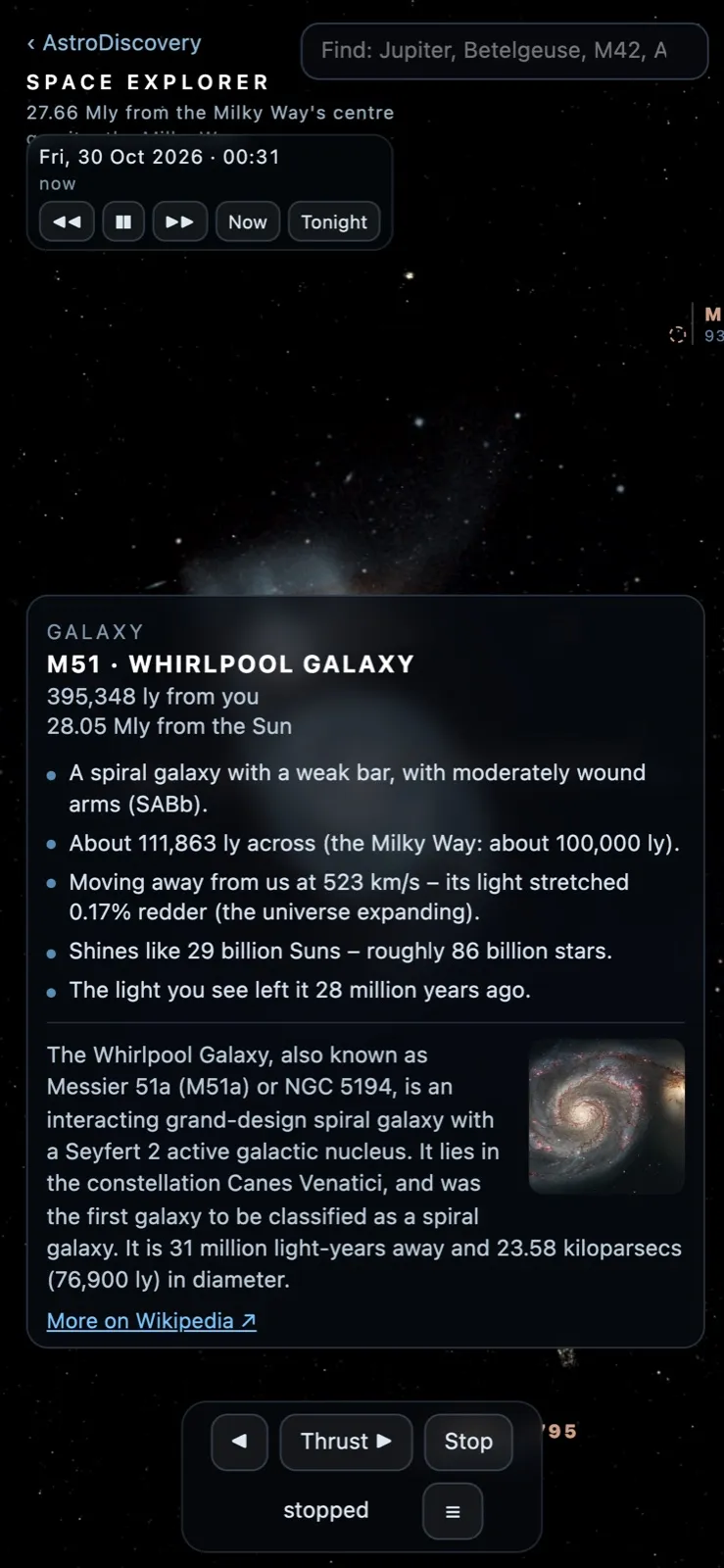 The Whirlpool Galaxy’s facts on a phone